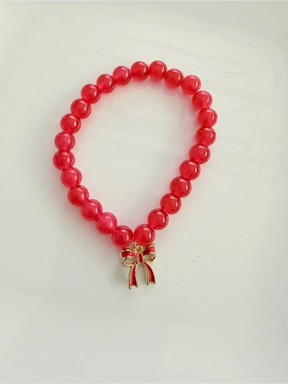 Gold Bow Charm Red Beaded Bracelet for Women